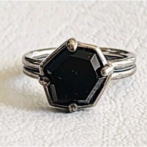 SILPADA 925 Sterling Silver DBL Band 6 Black Agate Hexagon Ring R3263